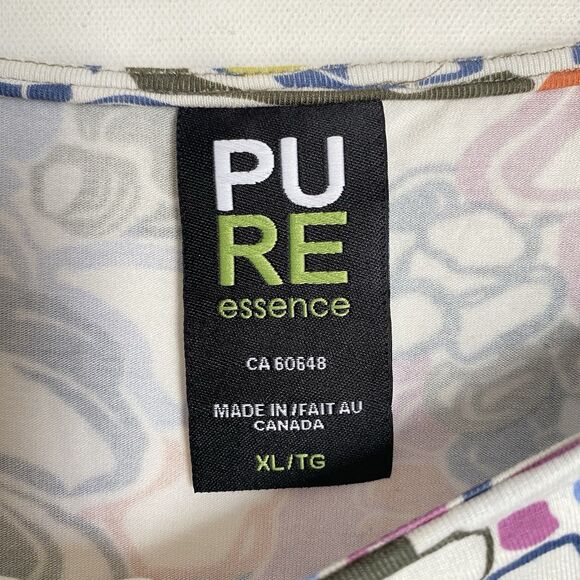 Pure Essence Top Women XL Multicolor Floral Abstract Tie Hem 3/4 Sleeve Stretch - Picture 3 of 8